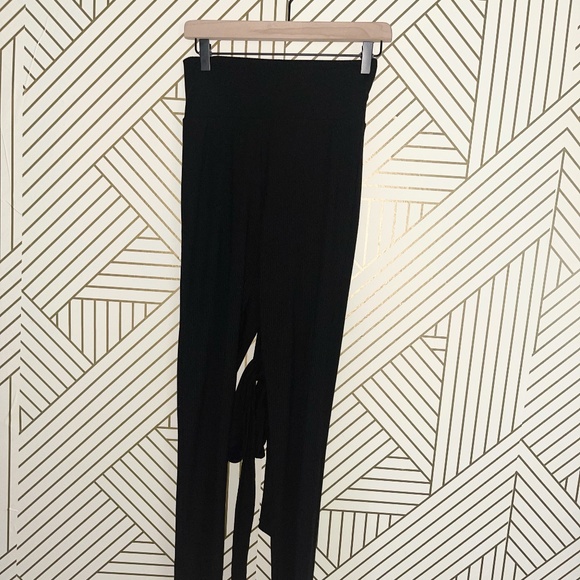 REFORMATION Kassia Tie Waist Rib Pants in Black - Picture 3 of 12